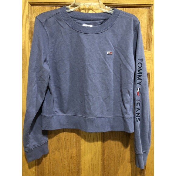 Tommy Hilfiger Tops - Tommy Hilfiger Sweatshirt Womens Large Purple Crewneck Logo Crop Vintage